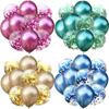 Transparent Sequin Balloon Party Supply Pack with Round Confetti - Set of 10 Balloons