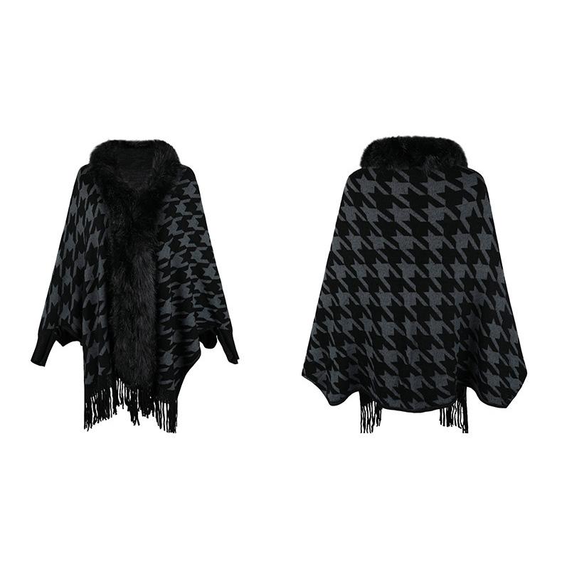 Осень и зима Женский принт Свободный рукав летучая мышь Cross Border Плащ Кардиган Трикотаж Свитер с V-образным вырезом