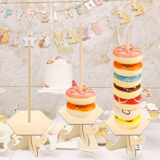 1 комплект подставки для пончиков креативной формы многоразовые гладкие края без заусенцев широкое применение простая сборка деревянная пищевая подставка для десертных пончиков для пекарни