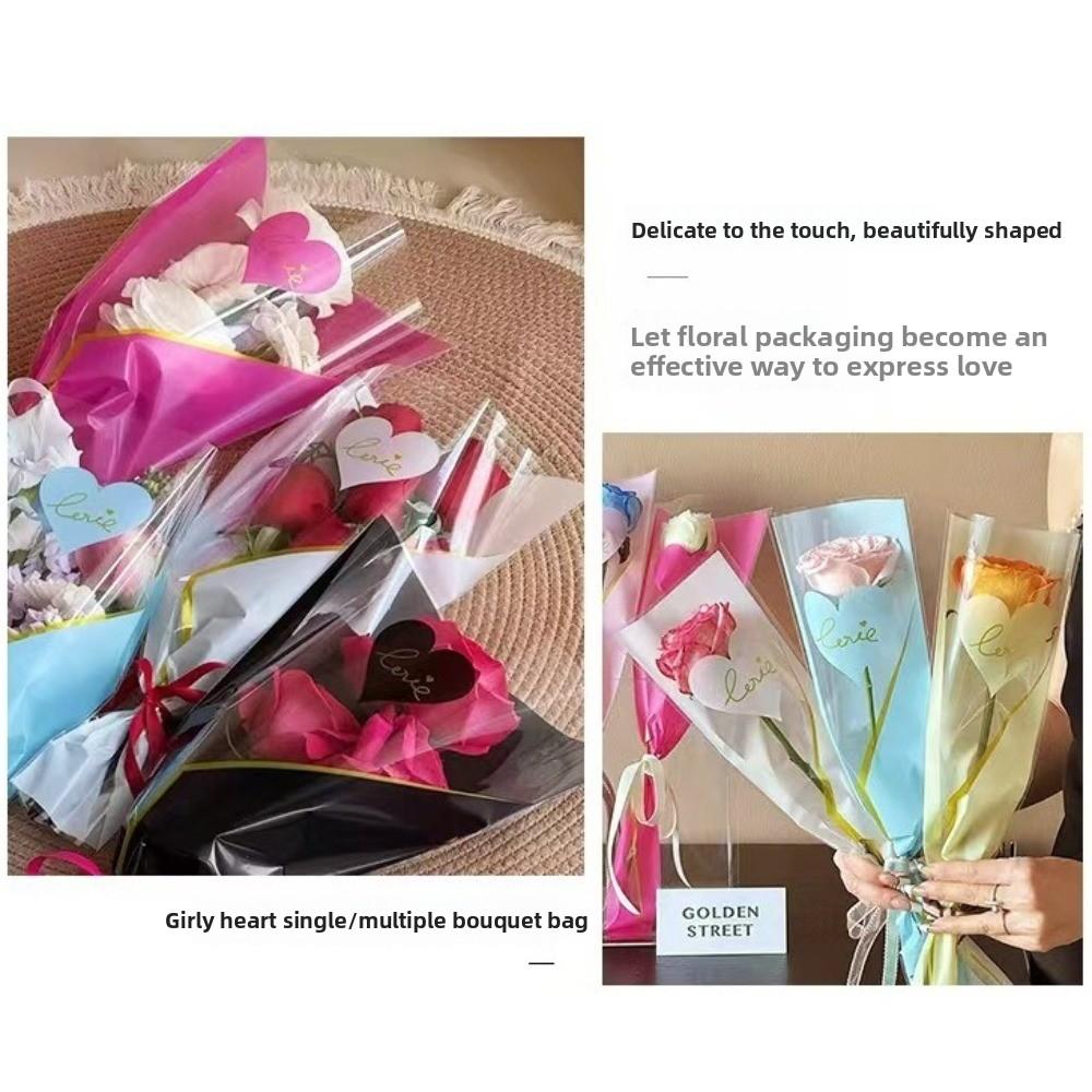 50pcs DIY Single Rose Sleeves Transparent Flower Wrapping Packa New Bouquet Packaging Sleeve