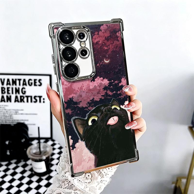 Кот Милый Котенок Мультяшный Покрытие Чехол для Телефона Для Samsung Galaxy S24 S25 FE S26 Edge S23 Ultra S22 S21 Plus S20 Противоударный Подушка Безопасности C