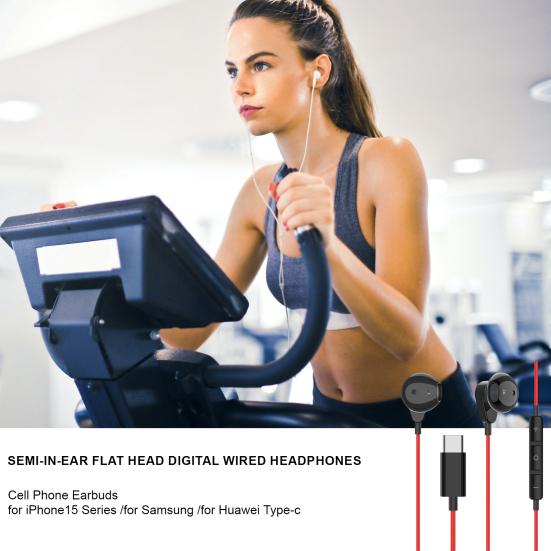 Полувкладыши с плоской головкой, цифровые проводные наушники, наушники-вкладыши для сотового телефона серии iPhone15 для Samsung, Huawei Type-c