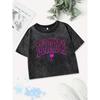 Street Cotton Crop Tops Womens Miami Letter Printing Washed T-Shirts Sexy O-Neck Regular Fit Streetwear Womans Clothes