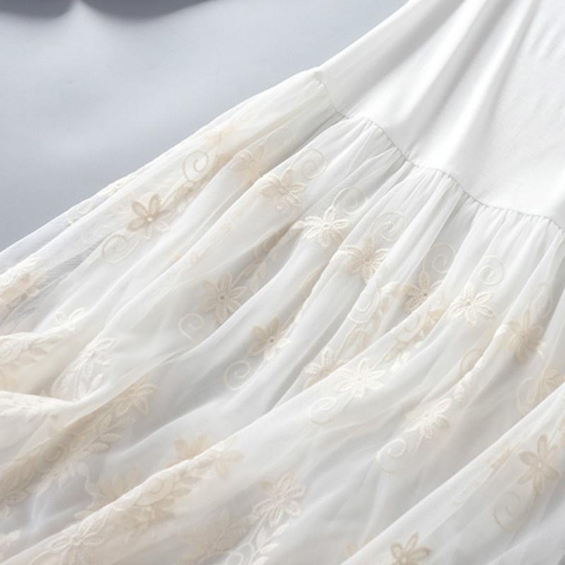 Женская вышивка с цветочным принтом под платьем Нижняя юбка Камзол с длинными рукавами и ремешками Слой из тюля с высокой талией