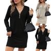 Ladies' Loose Comfortable Fashionable Elegant Solid Color V-neck Zipper Dress