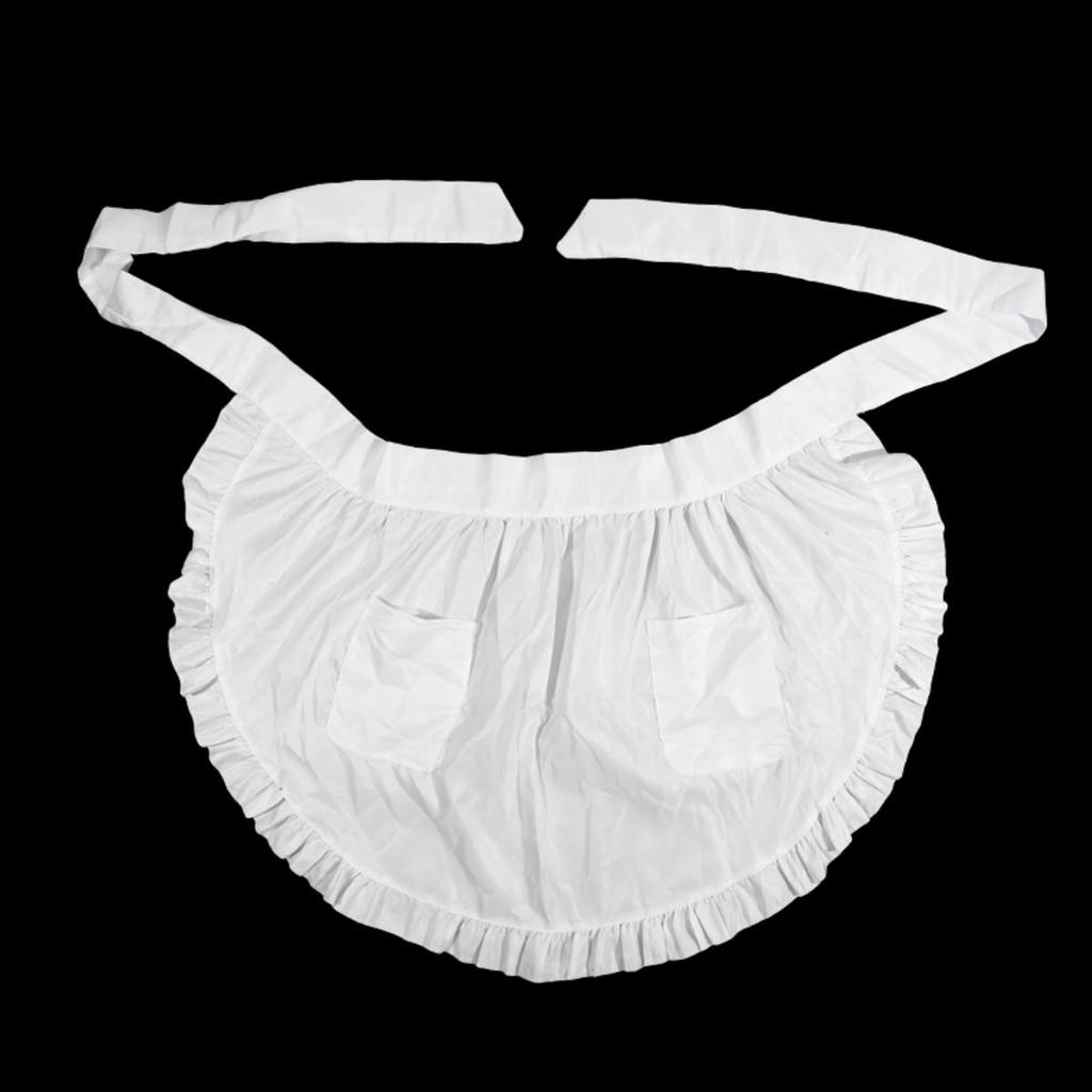 Lace/Ruffled Decor Woman Apron Half Waist Short Cosplay Maid Lolita Pinafore Baking Kitchen Cleaning Bib with Pocket