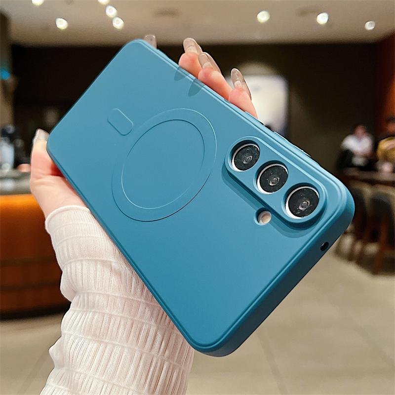 Liquid Silicone For Magsafe Wireless Charge Magnetic Case For Samsung S25 S24 S23FE S22 Plus Ultra A55 A15 A35 A05 Soft Cover