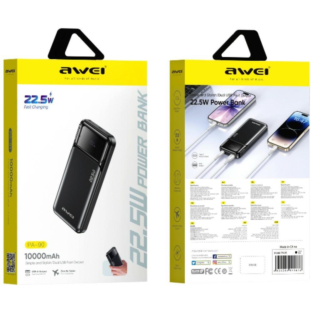 Powerbank Awei Pa-90 10000Mah 22,5W Pd   2Xusb-C Czarny