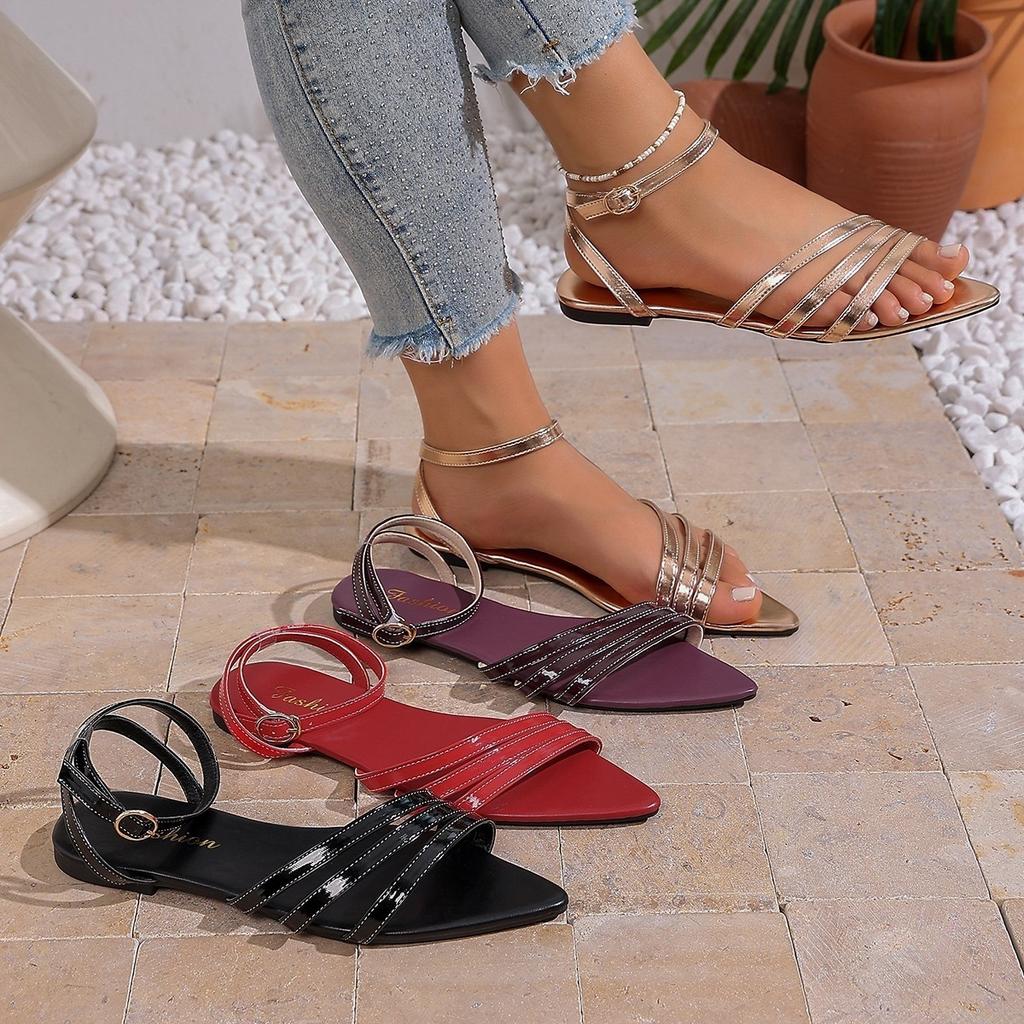New Style Flat-bottomed Sandals for Women in Large Size, Beach Shoes with Pointed Toes