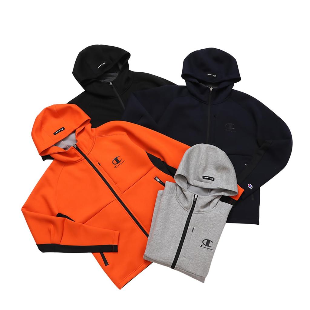 Парка с длинным рукавом, водоотталкивающая, One Point Logo 3LS, молния, капюшон, толстовка, гольф, черный [Champion] WRAP-AIR Techweave(р) Мужской C3-ZG102