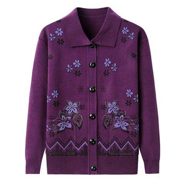 Fashion Women Lapel Button Printed Pockets Cardigan Sweaters Women's  Autumn Winter  Sweaters New Loose Tops
