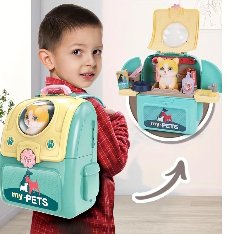 Игровой набор для ухода за домашними животными, набор для детей, ролевые игры с врачом, ветеринарные игрушки для ухода за собаками, переноска для щенков, рюкзак для кормления собак