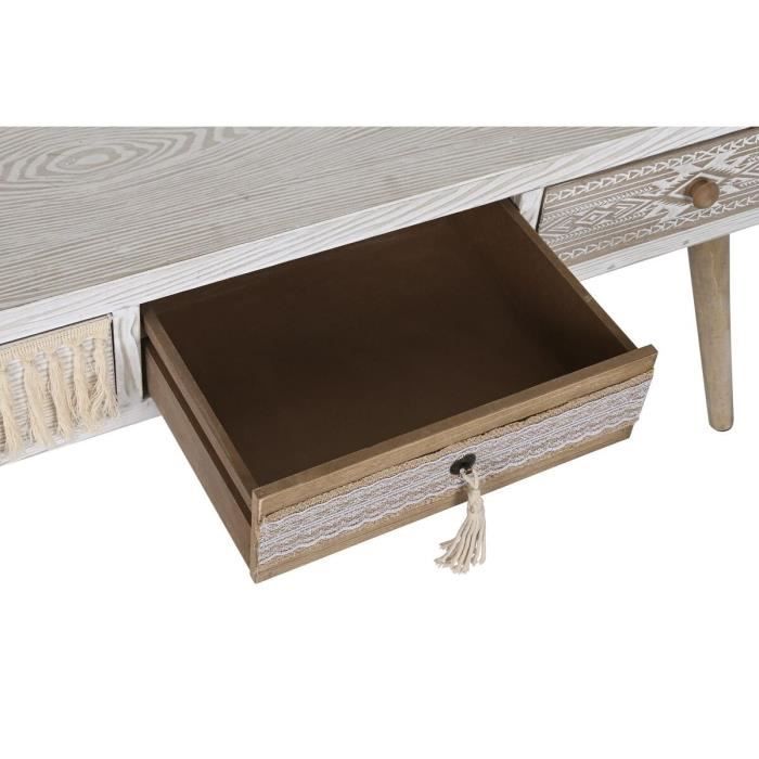 Table basse - Naturel - 110 cm - Bois massif - Coton - Style boho blanc