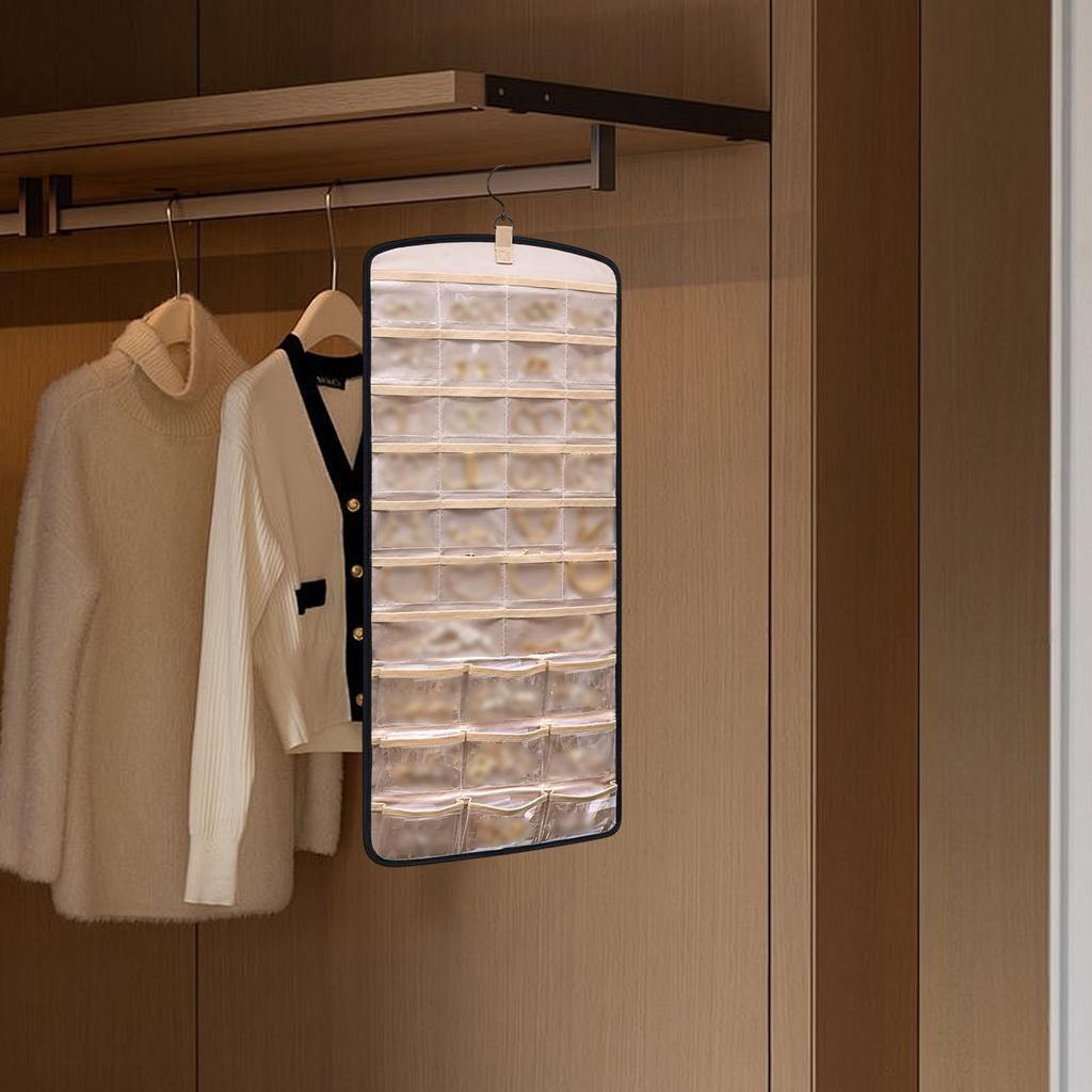 Hanging Jewelry Organizer Necklace Holder Earrings Rings Hanger With 20 Jewelry Bags Travel Storage Roll Storage Bags Storage