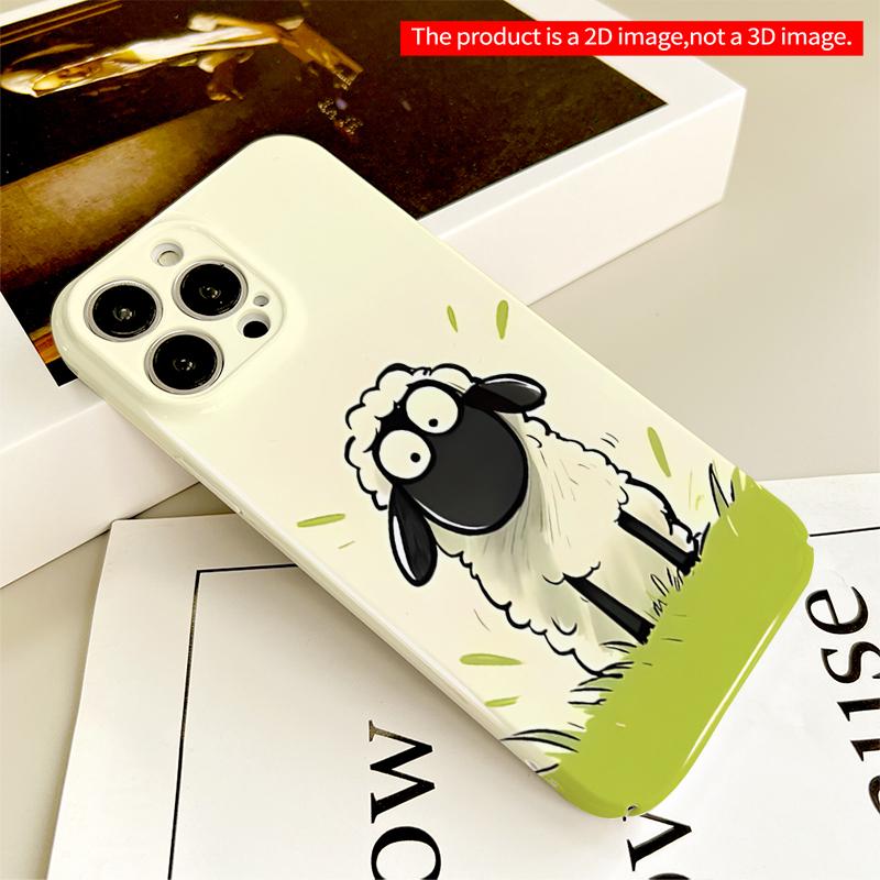 2DFlat Cute Sheep Standing in Grass All inclusive film hard iPhone case, compatible with iPhone 18 Pro Max 17 16 15 14 13 12 11