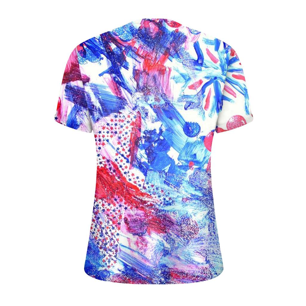 Fashion Womens Loose Summer Plain V Neck Button Button Short Sleeve Casual Tops