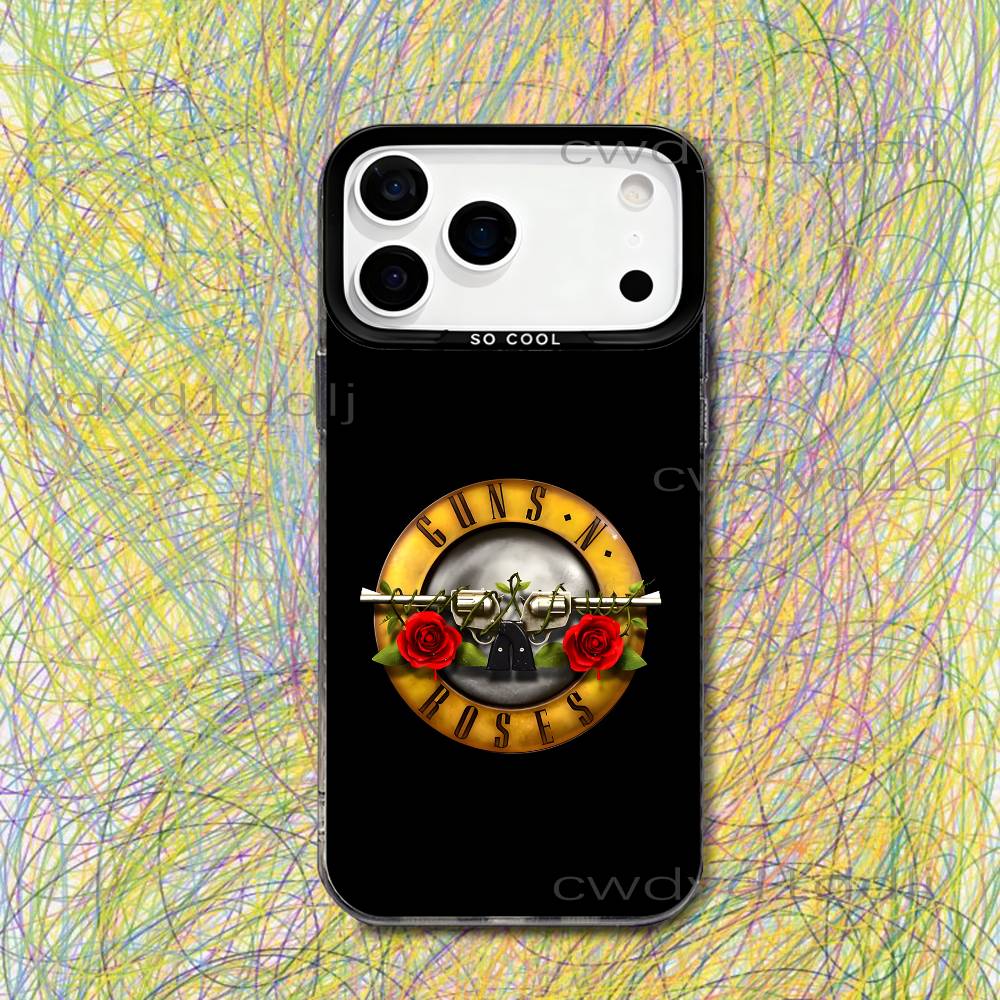 G-Guns N R-Roses Band Phone Case For iPhone 17,16,15,14,13,12,X,8,Pro,Max,Plus,SE4,Air,Mini HD Black IMD Matte