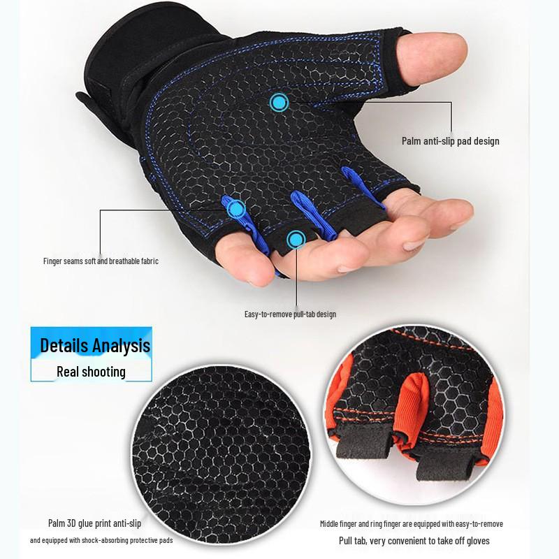 Unisex Half-Finger Exercise Gloves: Wear-Resistant, Anti-Callus, Wrist Support for Dumbbells & Pull-ups