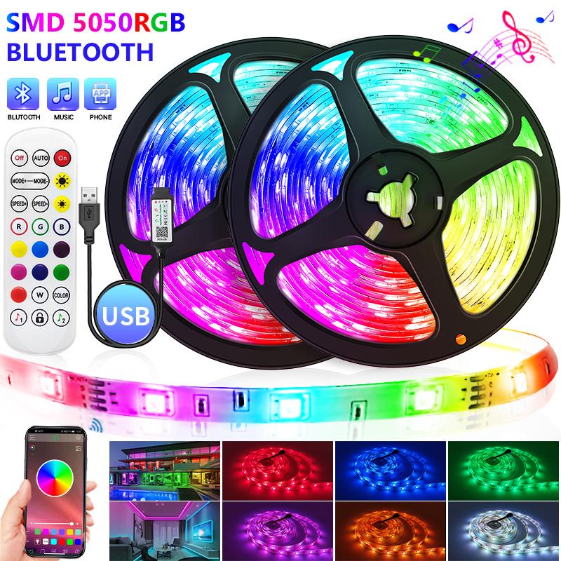 Bluetooth USB LED Strip Light RGB SMD 5V LED Lights Flexible 1-30M Lamp Tape Ribbon RGB TV Desktop Screen BackLight Diode Tape