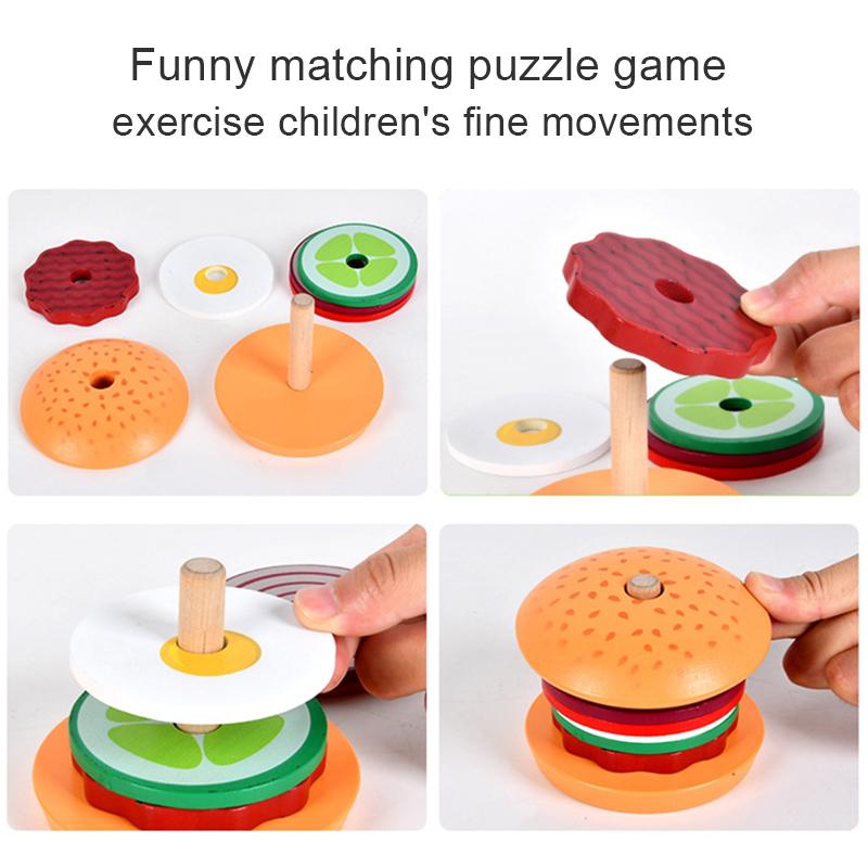 DIY Pretend Play Toys Simulation Hamburger Shape Color Pairing Puzzle Kitchen Food Play House Early Education Toys For Children