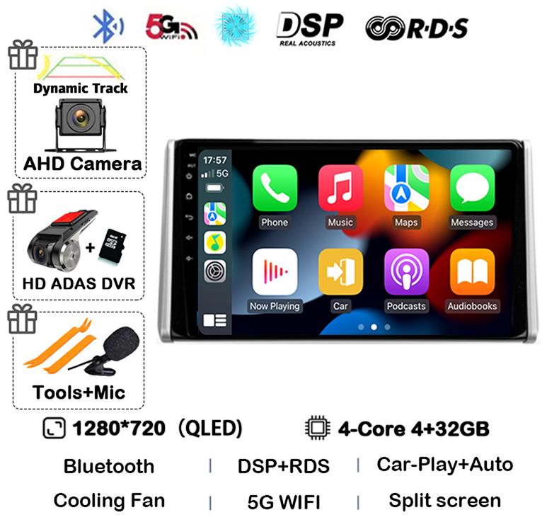 Android 14 Carplay Auto для Toyota RAV4 5 XA50 2018 2019 2020 2021 2022 2025 Мультимедийный автомобильный радиоплеер WIFI+4G DSP 2DIN стерео