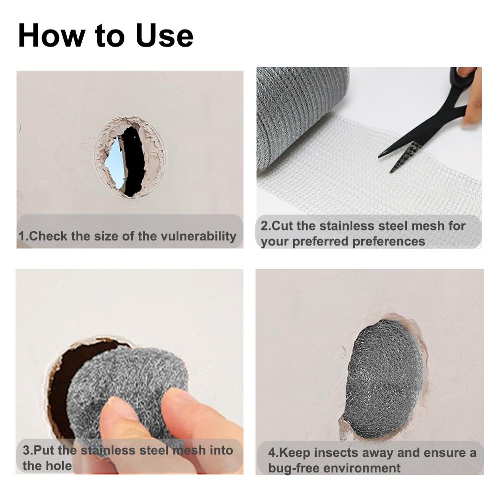 3 meters - 15 meters  mesh fabric fill, stainlesss steel gaps blocker, easy to use, flexible and elastic hardware fabric DIY kit
