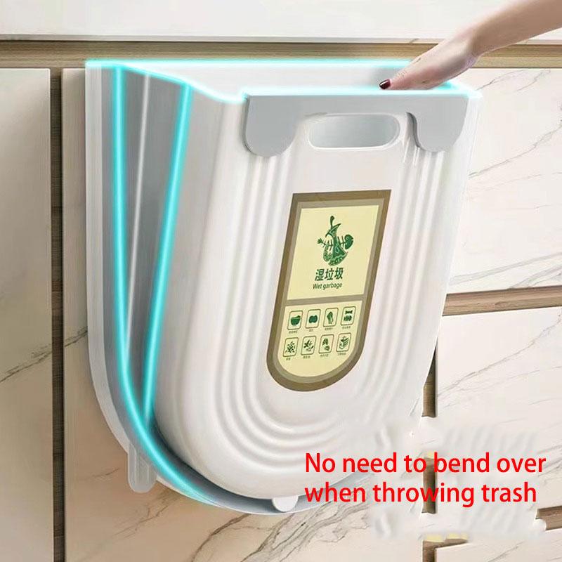 New Kitchen Hanging Folding Trash Can Cabinet High Quality Plastic Creative Hanging Trash Can Space Saving Hanging Waste Bin