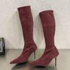 Уличный стиль осень-зима остроносые женские сапоги до колена модные молнии тонкие высокие каблуки туфли для банкета выпускного вечера