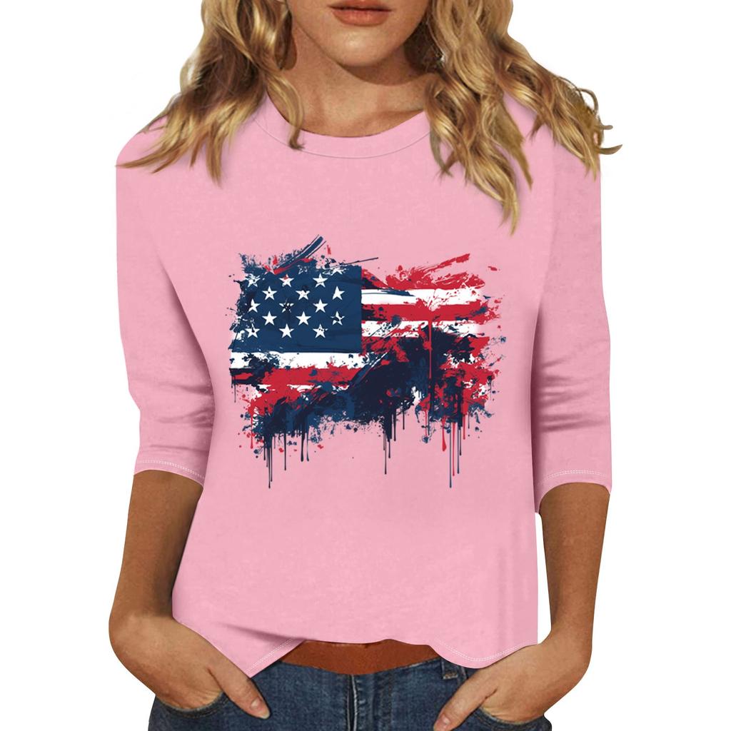 Women's Print Round Neck Top With Three Quarter Sleeves T-Shirt Three Quarter Sleeves T-Shirt