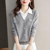 2-in-1 Color Block Button Front Pullover Sweatshirt, Casual Collared Long Sleeve Crew Neck Sweatshirt, Women's Clothing