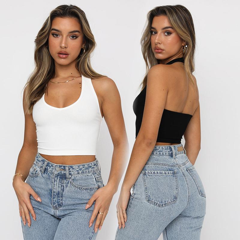 Женские топы на бретелях, повседневный спортивный жилет без рукавов, хлопковые мягкие летние женские укороченные топы с лямкой на спине, облегающие топы на бретельках без рукавов