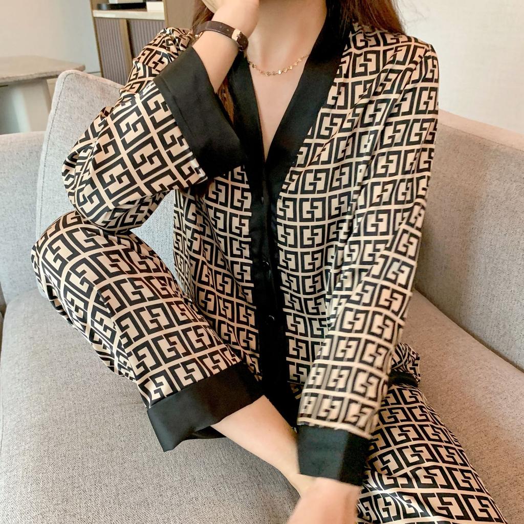 Spring Autumn Comfortable Letter Pattern Women Pyjamas Home Suit Fashion Thin Long Sleeve Set Pajamas