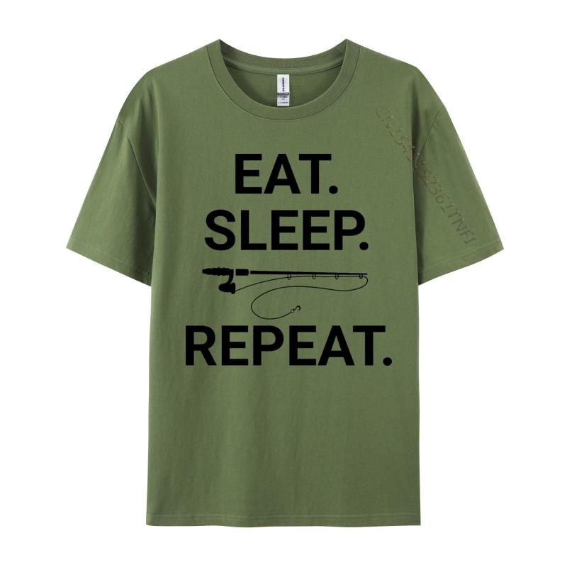 Eat Sleep Fish Repeat Tshirt Top Tshirts Short Sleeve Leisure Plain Men Tops Shirt Premium Cotton 3D Printing