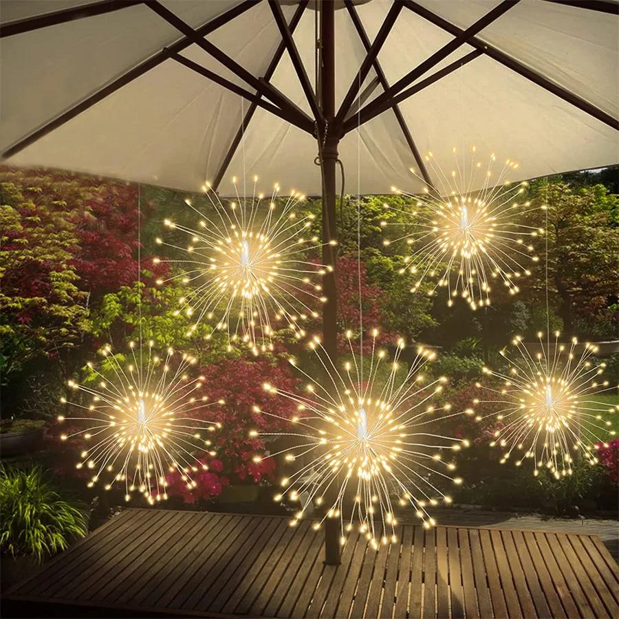 5 Pack 600 LED Plug In Starburst Light Connectable Outdoor Firework Light Hanging Firework Fairy Light for Patio Parties Decor