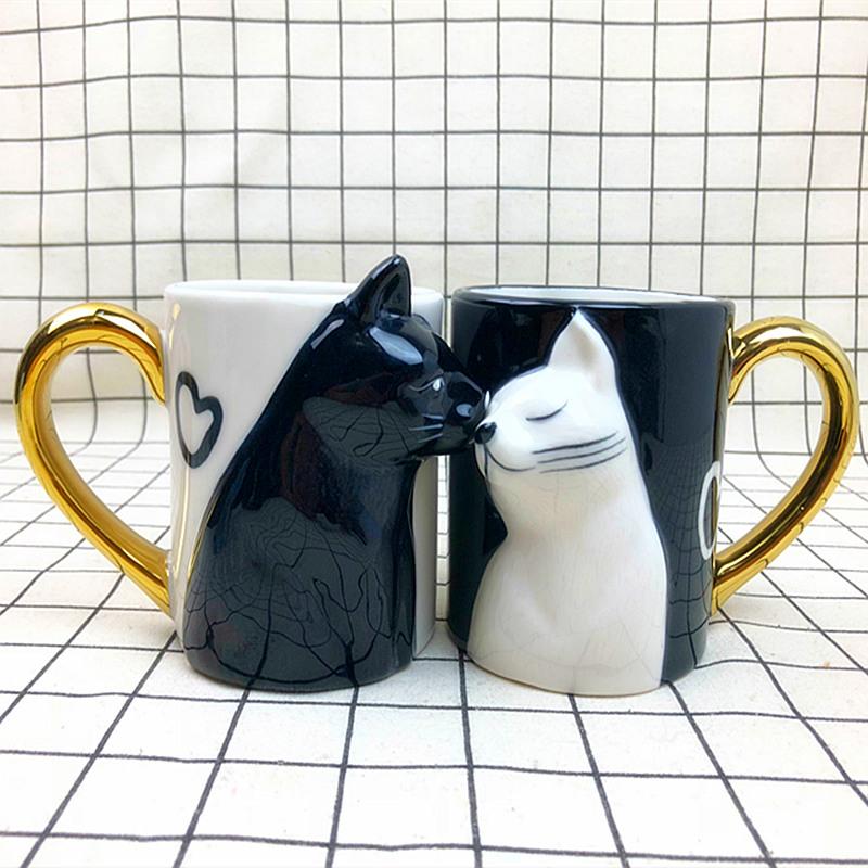 1 шт. Керамические кружки Kiss Cat для пар, супружеские кружки, кружка на годовщину, утренний молочный кофе, чашка чая на завтрак, День святого Валентина,