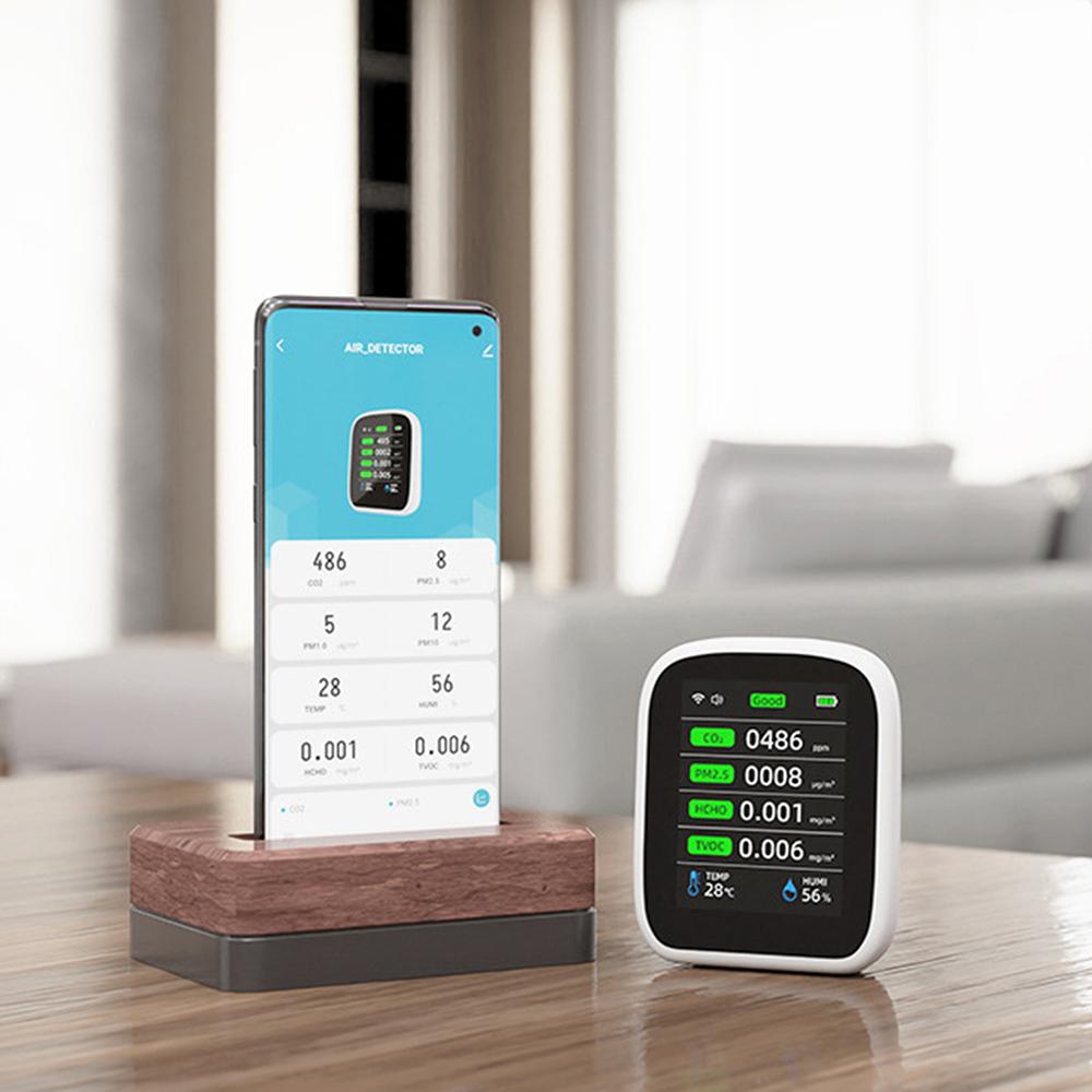 Профессиональный 8-в-1 WIFI Монитор Качества Воздуха CO2 HCHO TVOC PM1.0 PM2.5 PM10 Тестер Температуры Влажности Углекислого Газа Многофункциональный Детектор