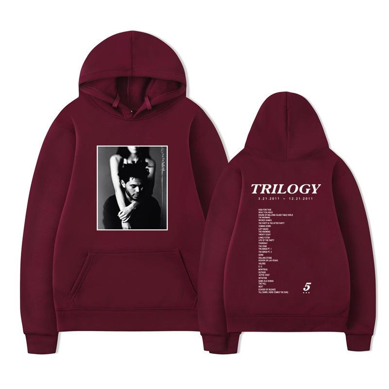 Weeknd Trilogy Hoodie – Unisex Black Fleece Sweatshirt, Double Sided Print (B&W Portrait Front & Tracklist Back), R&B Streetwear