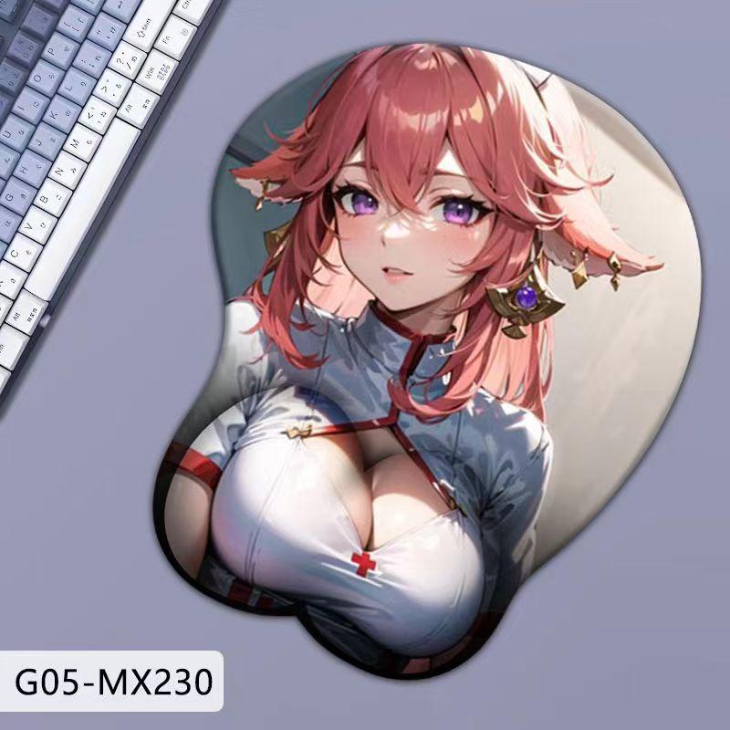 Силиконовый коврик для мыши Genshin 3D, большая грудь, защита запястья.