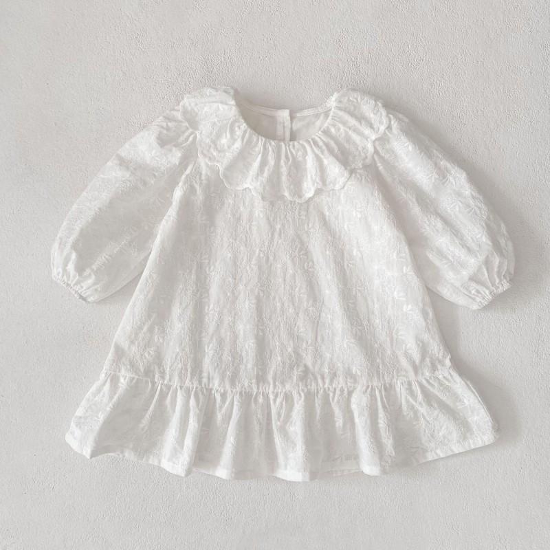 Girls Long Sleeve Dress Cotton A-Line Skirt Embroidered Turn-Down Collar Toddler Princess