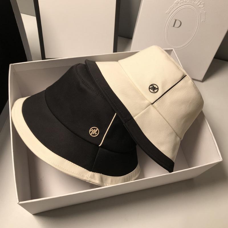 Японская дизайнерская черно-белая рыбацкая шляпа с вышивкой, женская корейская модная универсальная шляпа-ведро, шляпа-тазик, солнцезащитная шляпа