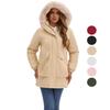 Women’s Parka Coats Faux Fur Hooded Fleece Lining Zipper Warm Cotton Jackets Mid-length Puff Outerwear Winter Clothes