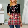 Plus Size Women Flower Snowflake Grid Print Round Neck Casual Loose Long Sleeve Top