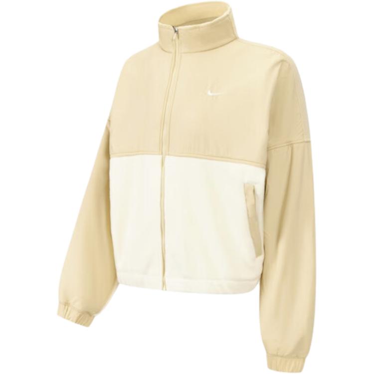 Nike Как W One Tf Flc Fz Nvty Gce Цветной блок Воротник-стойка Молния Удобная Куртка с длинными рукавами Женские куртки Коричневый HQ4874783