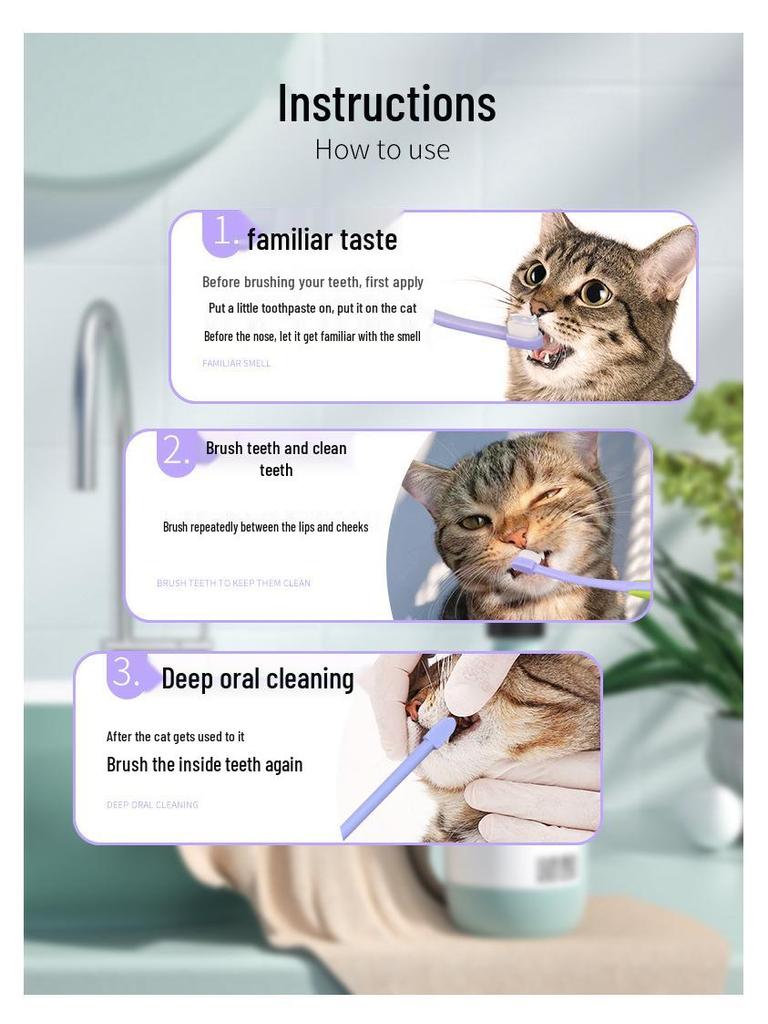Набор для ухода за полостью рта домашних животных: Набор зубных щеток для кошек с маленькой головкой и пальчиковой щеткой - Щетина высокой плотности