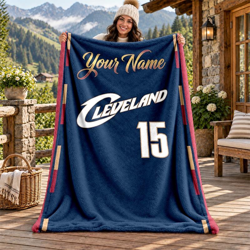 Cleveland Cavaliers Custom Name Flannel Blanket Personalized Soft Warm Plush Throw Blanket Customized Gift for Family Friends