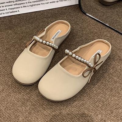 Весна и лето 2025 года новые туфли-лодочки с жемчужной пряжкой на мягкой подошве, маленькие ароматные туфли, туфли с бантом, туфли с квадратным носком, вечерние туфли, женская обувь в вечернем стиле
