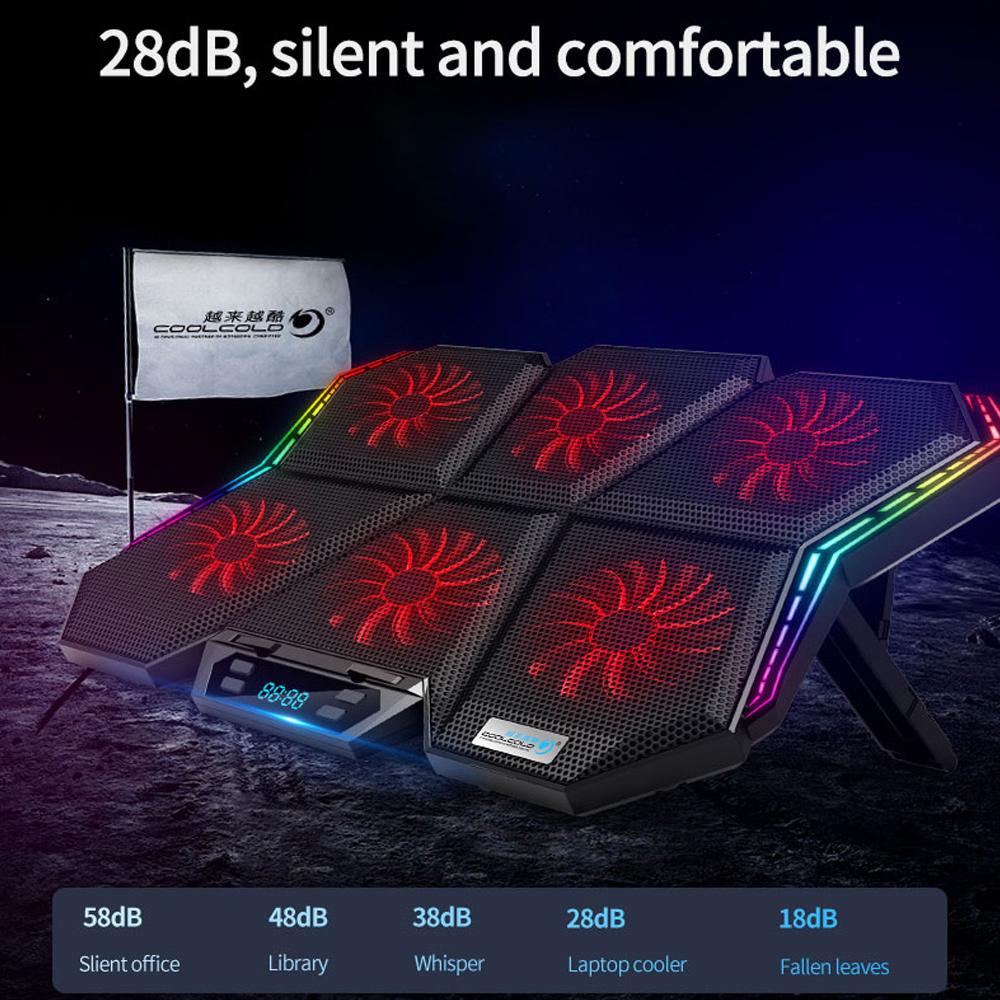 Кулер для ноутбука COOLCOLD K40 RGB, охлаждающая подставка с 6 вентиляторами, бесшумный дизайн и подставка с регулируемой скоростью ветра