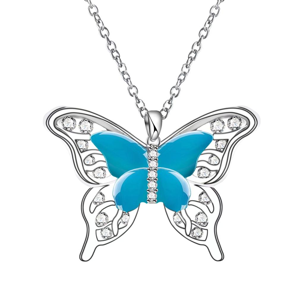 Синяя эпоксидная бабочка премиум-класса кулон ожерелье дизайн ключичная цепочка