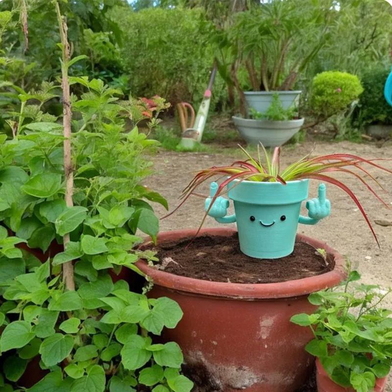 Funny & Unique Middle Finger Plant Pot, Face Smiling Flower Pot, Succulent Planter, Resin Figure Planter Pot For Indoor Outdoor