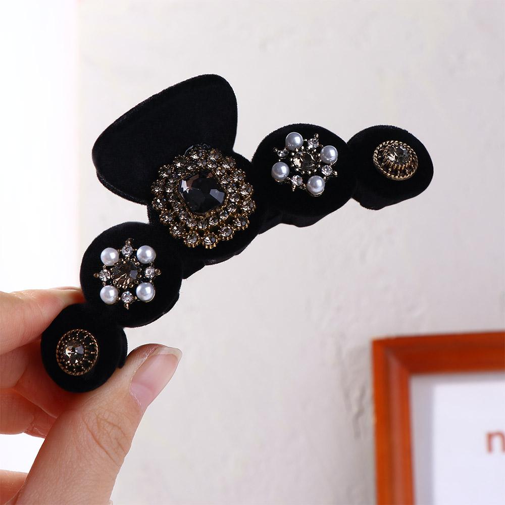 Baroque Winter Rhinestone Pearl Korean Ponytail Holder Women Hair Claws Hairgrip Crystal Shark Clip